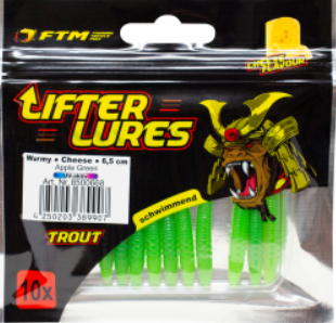 FTM Lifter Lures Wurmy Cheese Flavour 6.5CM Apple Green