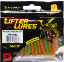 FTM Lifter Lures Wurmy Cheese Flavour 6.5CM Hot Orange/Apple Green